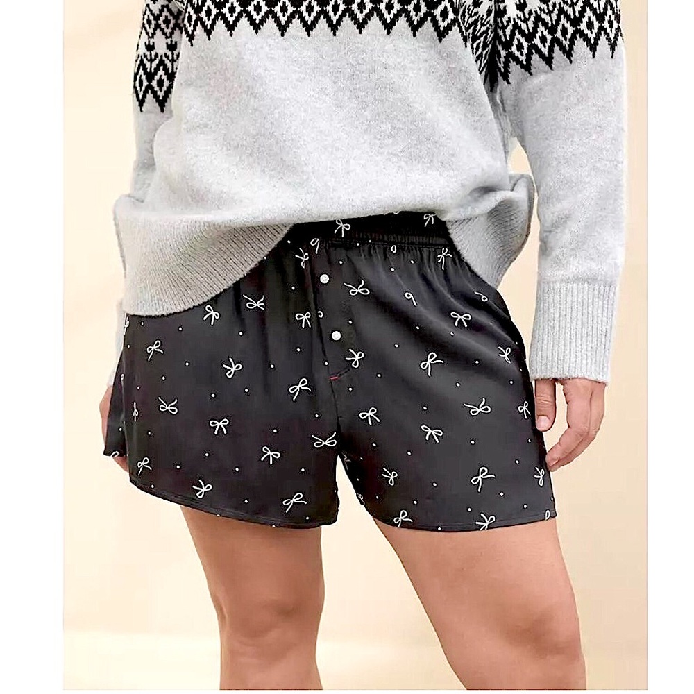 Aerie Satin Bow Print Lounge Sleep Shorts